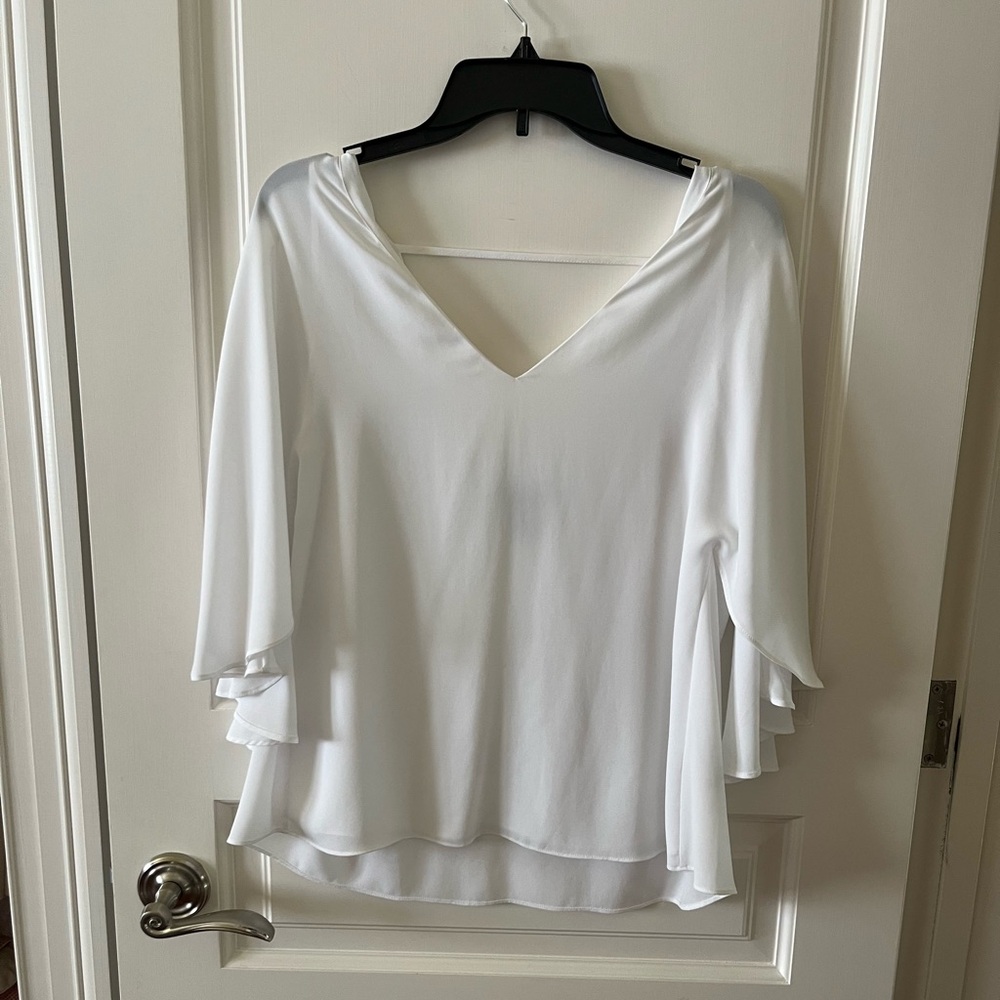 White House Black Market Asymmetrical Ruffled 3/4 Sleeve Blouse Size M